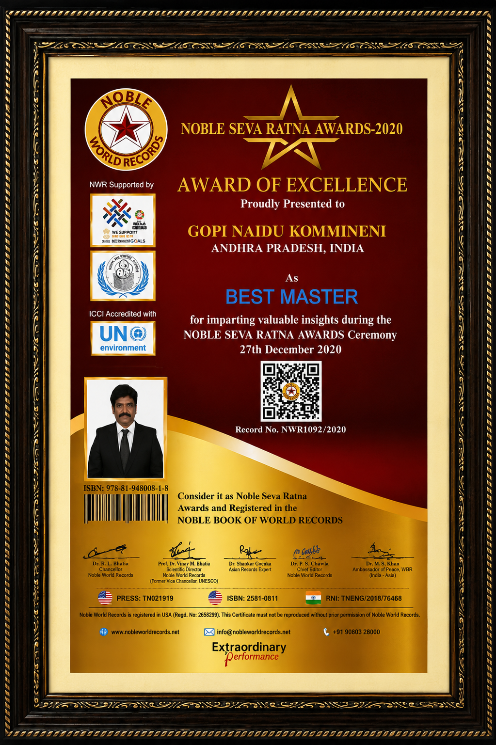 Master Gopi Naidu Taekwondo national award ceremony India 2021