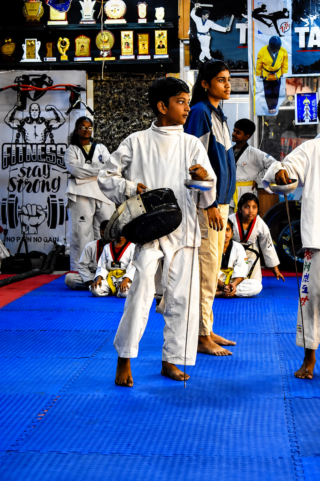 Students in Taekwondo training session at Temple of Academy, Tirupati — building strength, discipline and confidence