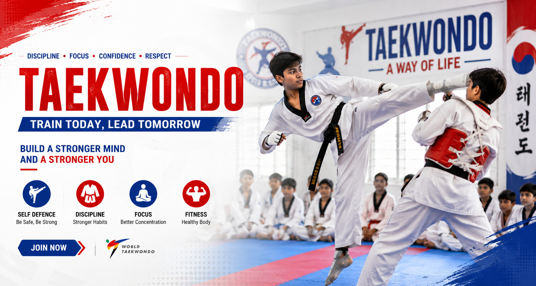 Taekwondo training at Temple of Taekwondo Academy Tirupati