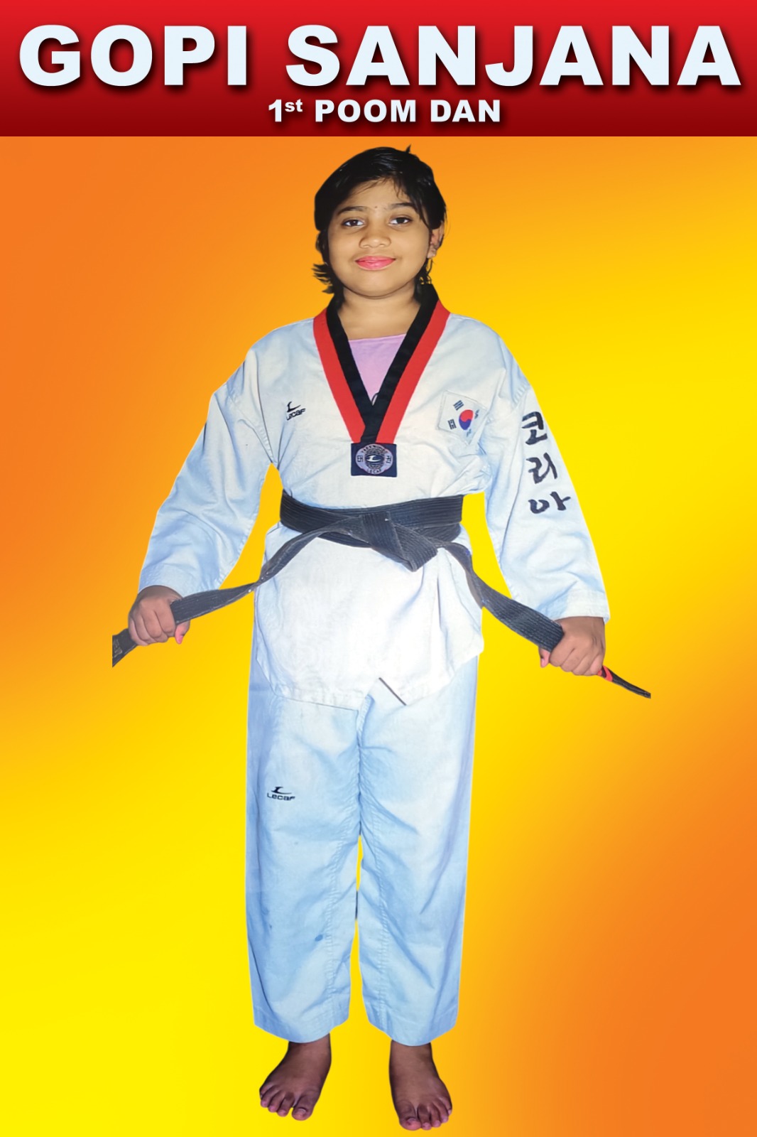 Gopi Sanjana – Daughter of Master Gopi Naidu, 1st Poom DAN Taekwondo player at Temple of Taekwondo Academy Tirupati