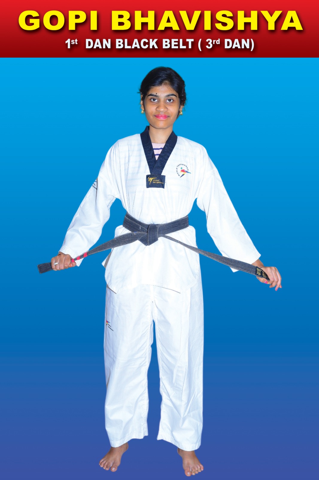 Gopi Bhavishya – Daughter of Master Gopi Naidu, 1st DAN Black Belt Taekwondo player and Girls Coach at Temple of Taekwondo Academy Tirupati